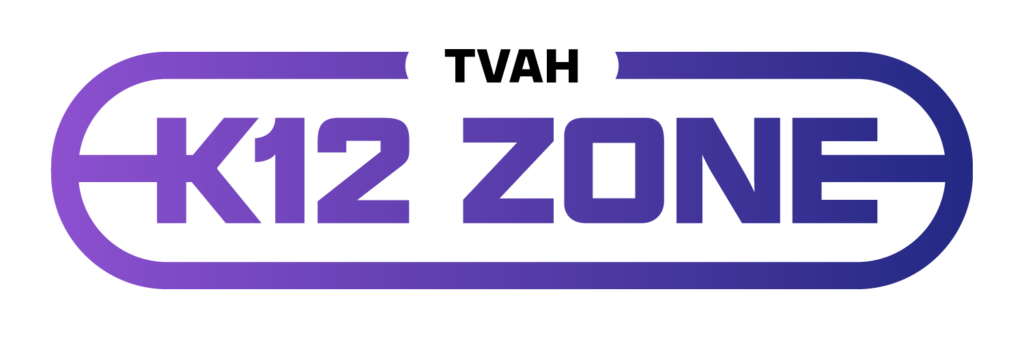Purple logo splashing our TVAH K12 Zone branding
