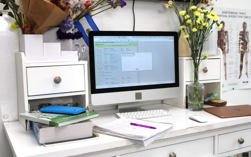 Desk with a computer
